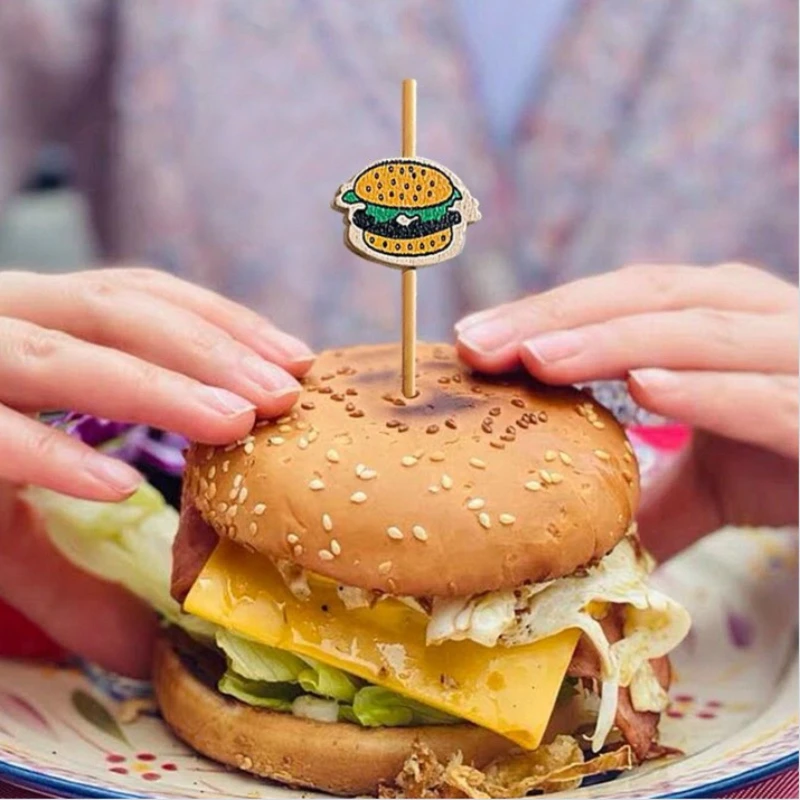 100 Stück Hamburger-Deko Bambusstäbchen Einweg-Obstspieße