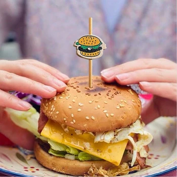 Hamburger-Deko Bambusstäbchen Einweg-Obstspieße Snack-Spieße für Party-Buffet (100 Stück)