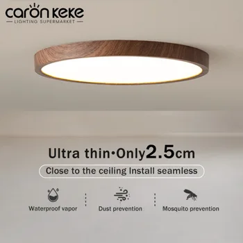 Moderne LED-Deckenleuchte, kreisförmig, ultradünn, Holzmaserung, Walnuss, dekoratives Licht, Schlafzimmer