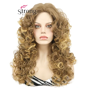 Strongbeauty Lange lockige synthetische Perücken für Frauen, gewelltes lockiges Haar, braun-blond, Mischung