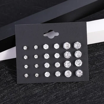 12 Paare/paket Weiß Glänzende Hochzeit Ohrstecker Set Für Frauen Männer Kristall Schmuck Zubehör Ohrringe