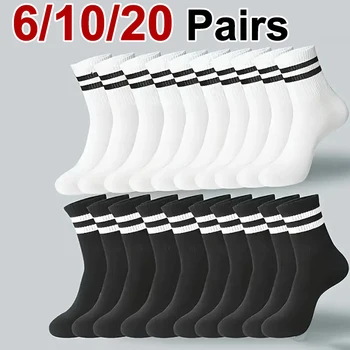 6/10/20 Paar Männer Frauen Gestreifte Rundhals-Socken Frühling Herbst Atmungsaktive Geruchsdichte
