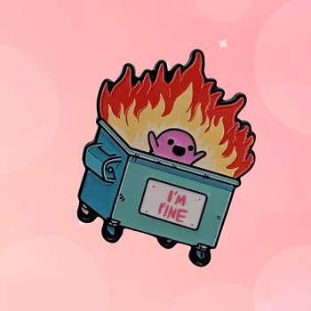 „I'm Fine“ Burning Mülleimer Halloween Emaille Pin - Süßes Teufelsabzeichen - Gruselige Humor-Brosche