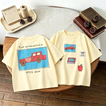 Doppelseitig bedrucktes T-Shirt für Kinderkleidung, Sommer, einfache Mode, für Mädchen und Jungen