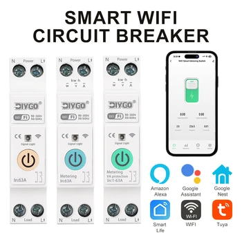 Tuya WIFI Smart Circuit Breaker 1P + N Überspannung/Strom/Power Protector Unter Spannung Schutz Stimme