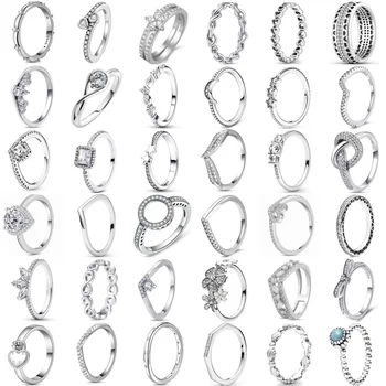 Ringe aus 925er-Sterlingsilber, stapelbar, unendliches Silber, glänzender Zirkon-Ring für Frauen