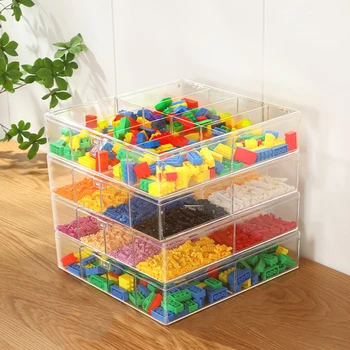 Aufbewahrungsbox mit 8 Fächern und Deckel für Bausteine; Präsentationskorb, geeignet für kleine