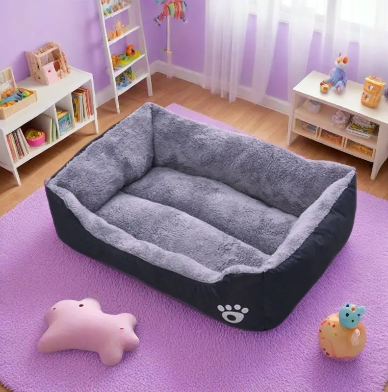 Schwarzes Hundebett, Plüsch-Schlafbett für große, mittlere – Bild 4