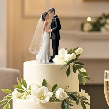 Eleganter Hochzeitstortenaufsatz für Braut und Bräutigam mit Schleier, 10,2 cm - Jubiläum, Brautparty