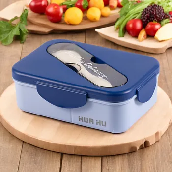 Studenten-Lunchbox mit Gabel, Kunststoff-Lunchbox zum Aufstecken, für Schule, Unternehmen, Picknick