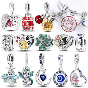Charm Bead Anhänger 925 Sterling Silber Glühwürmchen Liebe Herz Katzen Hunde Sonnenblumen Charm für Armband