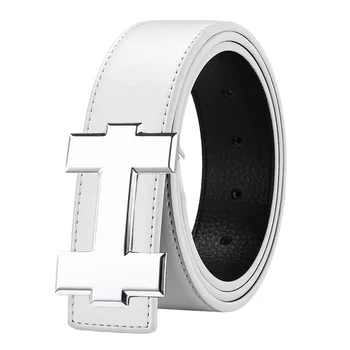 3,3 cm großer modischer Freizeitgürtel mit silberner glatter Schnalle, Designer-Herrengürtel von hoher