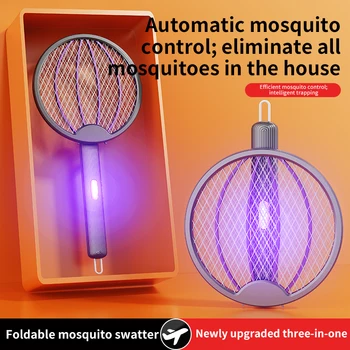 Faltbare elektrische Mückenklatsche, 3-in-1 elektrischer Mückenvernichter, Anti-Mücken-Lampe