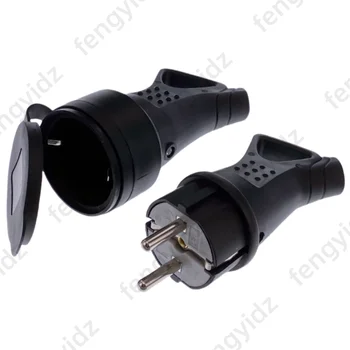 EU Gummi Wasserdichte Steckdose Stecker Elektrische Geerdete Europäischen Stecker Mit Abdeckung IP54 Für DIY