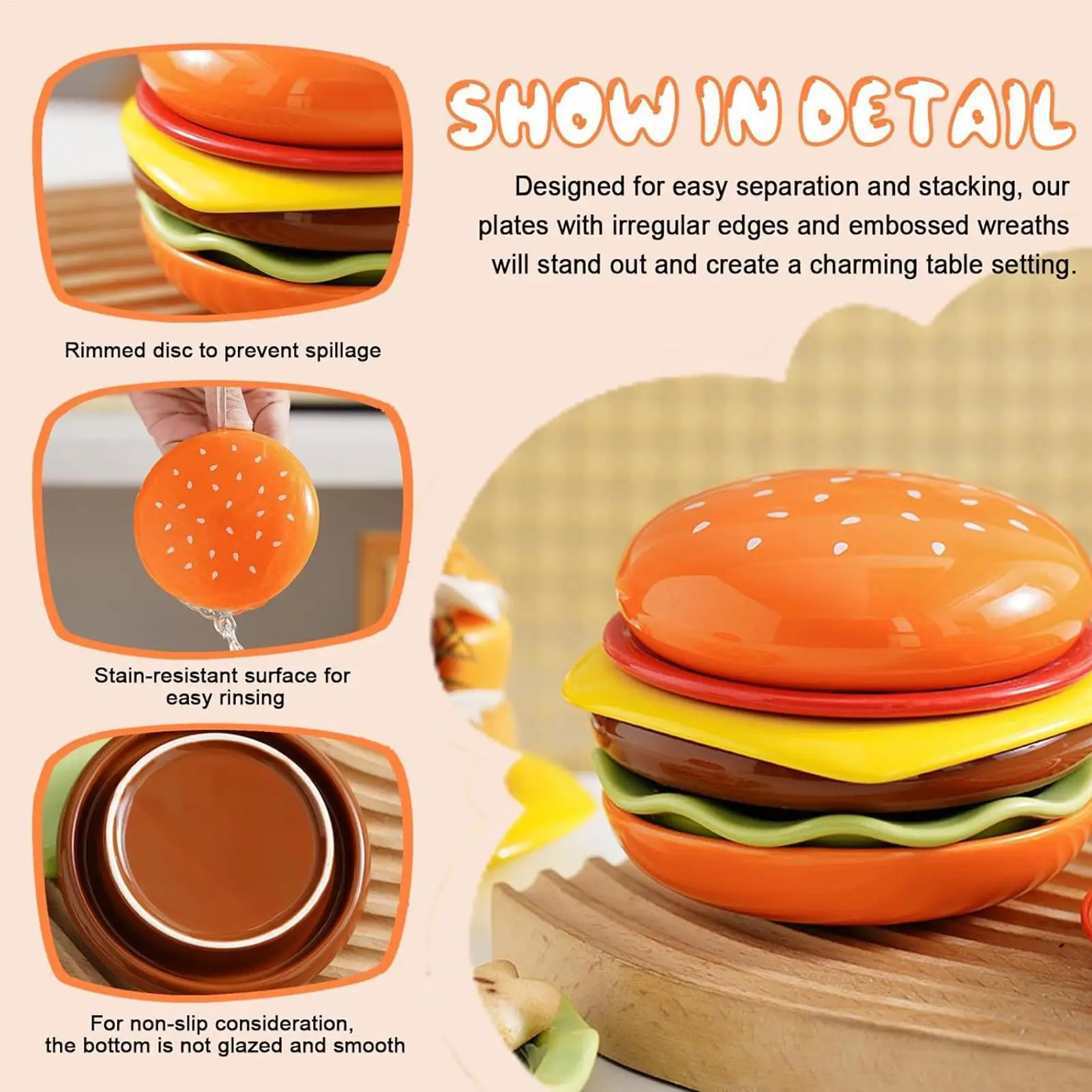 Stapelbares Hamburger-Teller-Set, 6-lagiger Burger-Teller – Bild 3