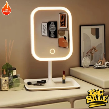 Moderner LED-Desktop-Kosmetikspiegel, tragbarer 3-Farben-Licht-LED-Schminkspiegel, berührender Spiegel