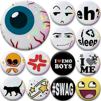 Y2K Holografische Augen- und Gesichts-Pins, Niedliche Katzen- und Stern-Anstecknadeln, I Love EMO Boys