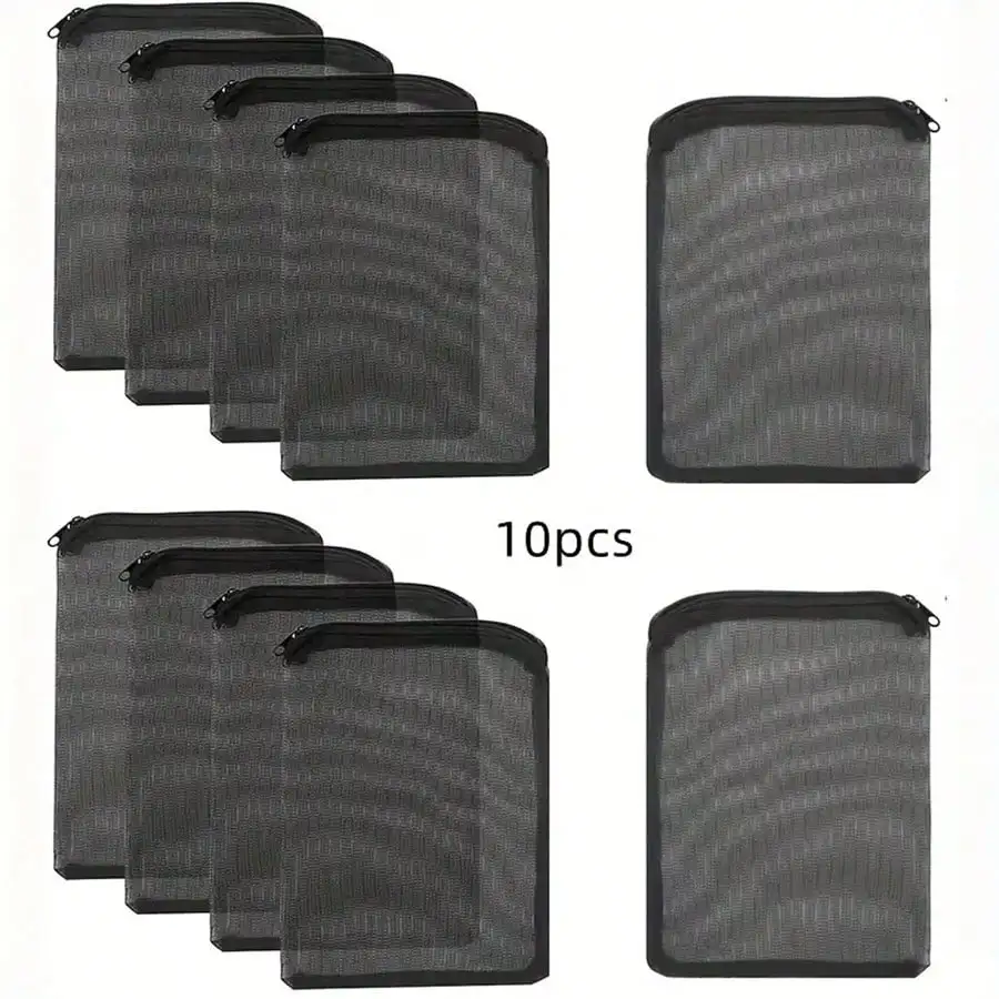 10 Stück schwarze Netzfilterbeutel mit Reißverschlüssen für
