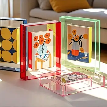 5 Zoll Bunter Acryl-Fotorahmen DIY Posterhalter Tischdekoration Kreative Bild- und Nachrichtentafel-Halterung