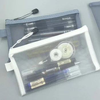 Transparente Mesh Feder mäppchen große Kapazität Aufbewahrung tasche Nylon Reiß verschluss Bleistift Tasche