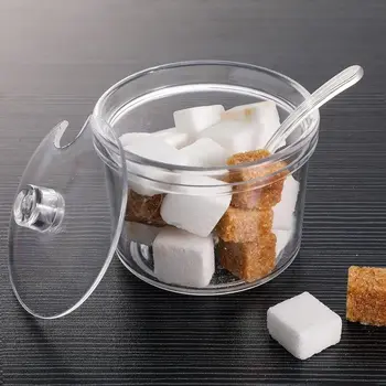 Mit Löffel und Deckel Acryl zucker dose sichtbar Anti-Fall-Gewürz glas transparenter Gewürz behälter Esstisch