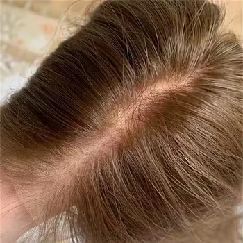 Premium 10 % Echthaarmischung, luxuriöse HD-Spitzenperücke, dunkelblond, Balayage, synthetische, unsichtbare