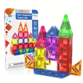Mini-Magnetfliesen-Spielzeug, mit einer Metallbox für einfachen Transport, magnetische Bausteine, die überall