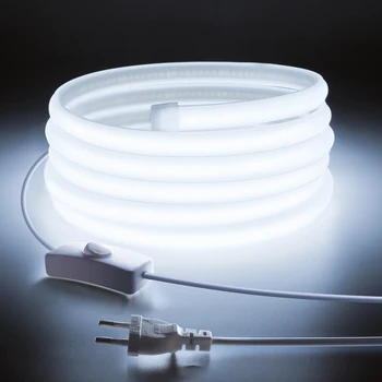 110 V 220 V Cob LED-Streifenlicht, superhell, wasserdicht, mit EU-US-Stromversorgungsschalter, 288 LEDs/m
