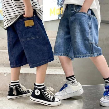 Sommer-Jeansshorts für Jungen, Lässige Dünne Knielange Hosen für 3-12 Jahre Alte Teenager, Outdoor-Jeans