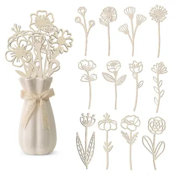 Holzblumen, Wildblumen, Wanddekoration, farbbare Holz-Blumenausschnitte für Zuhause, Geburtstag (10 Stück)