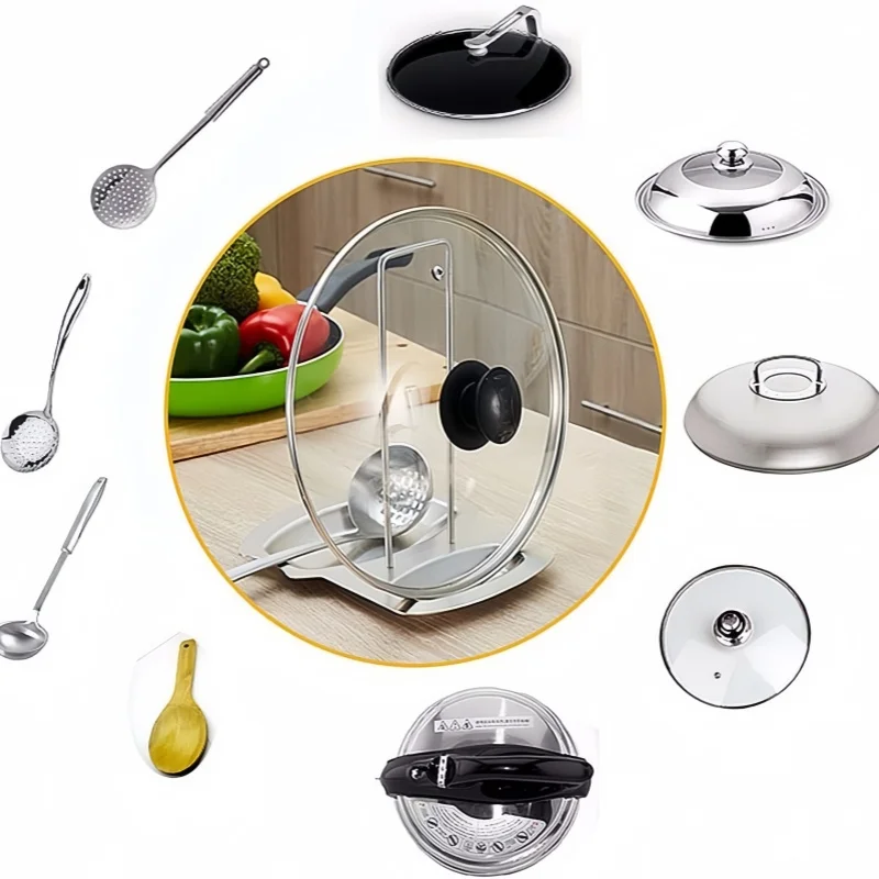 Edelstahl Topf Deckel Rack Abnehmbare Pfanne Abdeckung Regal – Bild 4
