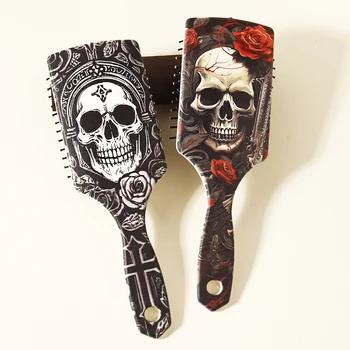 Luftkissenkamm mit Skelett- und Blumenmuster - Massage- und Peelingkamm, ABS-Kunststoffgriff, speziell