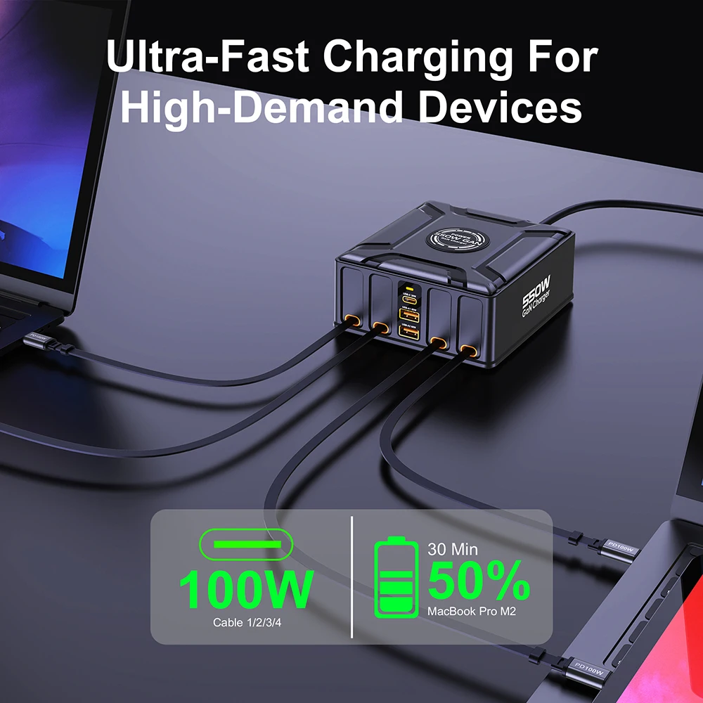 550W 7-in-1 Ladestation mit 100W einziehbarem USB-C-Kabel – Bild 4