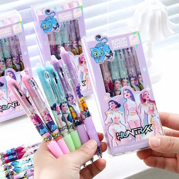Anime Gilrs Lumi Mila Zoi Hunters Theme löschbare Gelstifte, einziehbar, schwarz, blau, Schulschreibwaren