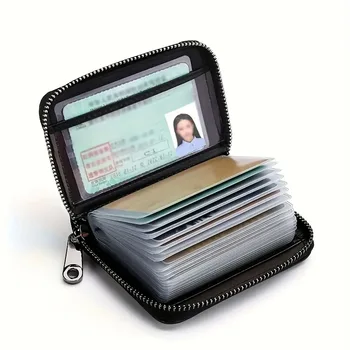 Unisex Minimalistisches RFID-blockierendes Kartenetui mit Reißverschluss, Münzfach, schlankes Kreditkartenetui
