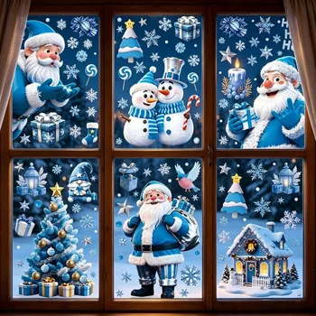 Weihnachts-Fenstersticker Winter Schneemann Weihnachtsmann Schneeflocke Rentier Elektrostatische Aufkleber