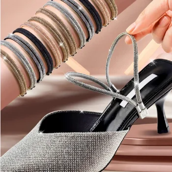 1 paar Strass High Heels Schuhe Band Anti-lose Frauen Diamant Schnürsenkel Anti-drop Ferse Straps Gürtel