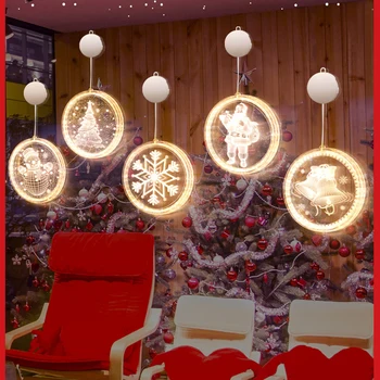 Weihnachts-LED-Lichterkette für Fenster, hängende 3D-Lichterkette mit Batterie, Weihnachtsbaum-Hängeleuchten