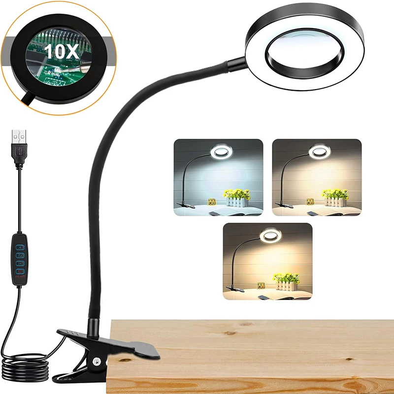 10-fache Lupe mit 3 Farbmodi, LED-beleuchtete