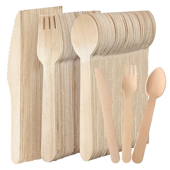 Einweg Holz gabeln Löffel Messer Holz geschirr geeignet für Partys Camping Bankette Hochzeiten (50 Stück)