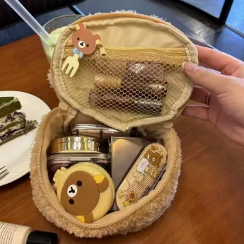 Plüsch-Make-up-Tasche Anime Entspannter Bär Kosmetiktasche Damen Schmuckaufbewahrungsbeutel Mädchen Organizer