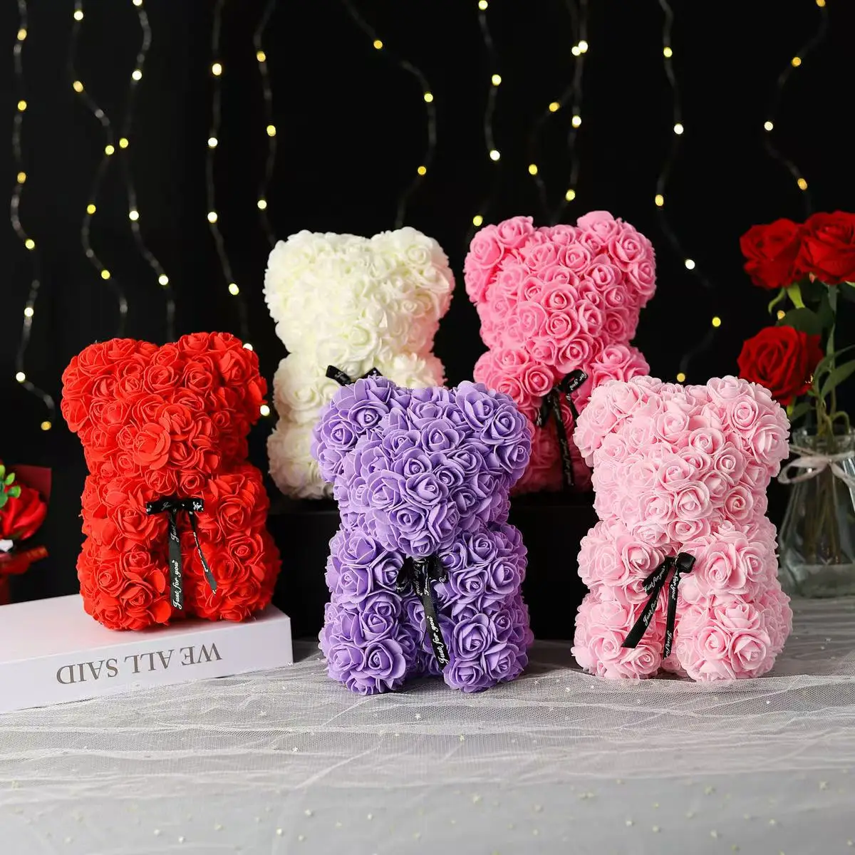25 cm künstlicher Teddy-Rosen-Blumenbär mit Box, romantisches – Bild 2