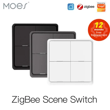 MOES 4-Gang Tuya ZigBee Wireless 12-Szenenschalter Druckknopf-Controller Batteriebetriebenes