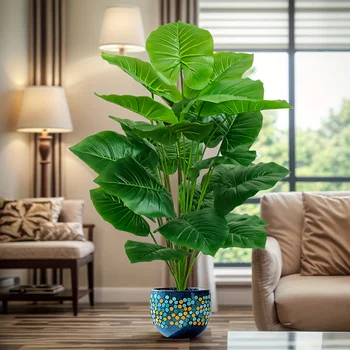 Ein Stück 100 cm lebensechter künstlicher Palme mit 18 Blättern - lebendige grüne Kunstpflanze für Zuhause