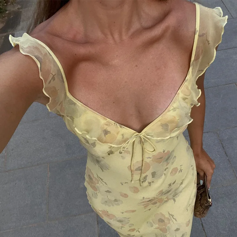 Kryptographisches Sommer-Maxikleid mit Blumendruck und tiefem – Bild 2