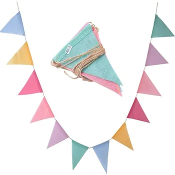 4 m bunte Jute-Leinen-Wimpel-Flaggen, Banner, Geburtstag, Hochzeit, Weihnachten, Party-Dekoration