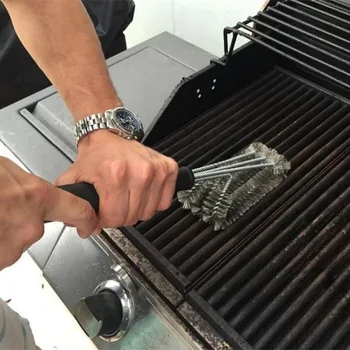 Küchenzubehör BBQ Grillbürste und Schaber Grillset Reinigungsbürste Edelstahlwerkzeuge Drahtborsten Dreieck