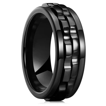 Mode Punk Stil Getriebe Rotierenden Angst Zappeln Ring Titan Stahl Kette Spinner Ringe Für Männer Rock Biker