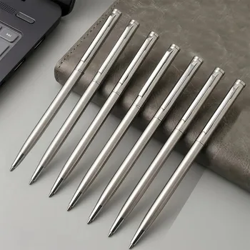 20er-Pack Elegante Silberne Edelstahl-Kugelschreiber mit Mittlerer Spitze, Drehverschluss, Glatter