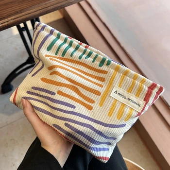 Cord-Kosmetiktasche für Damen, großes Fassungsvermögen, Make-up-Aufbewahrungstasche, tragbarer